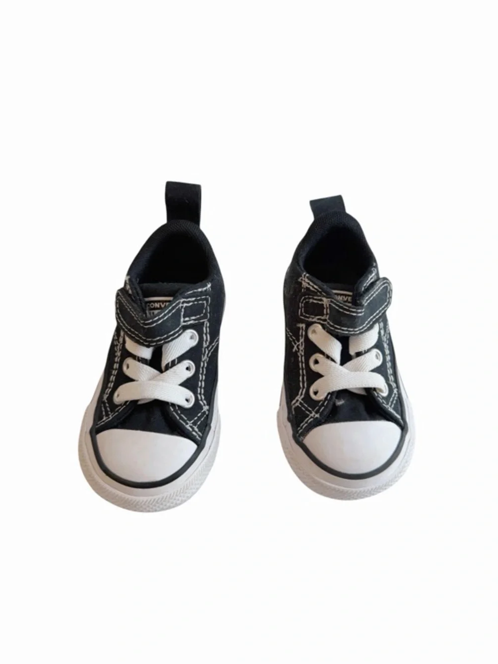 Kids Black Canvas Low-Top Sneakers with Hook-and-Loop Strap